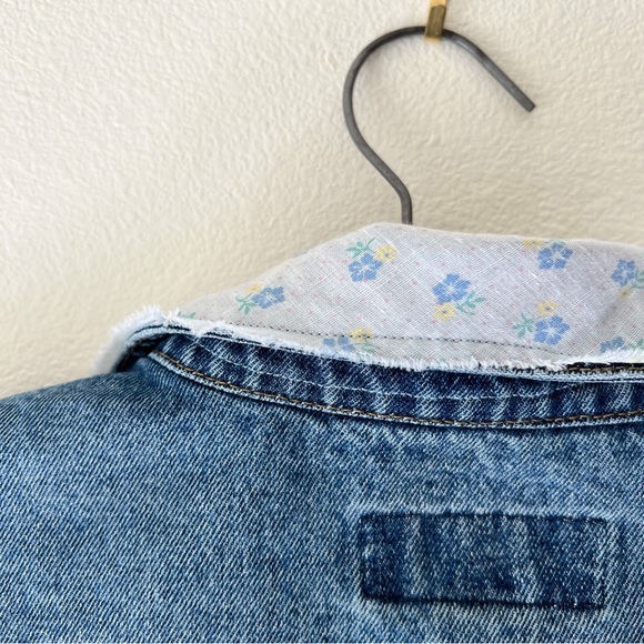 Reworked patchwork handkerchief floral‎ denim jacket L handmade - Picture 10 of 11